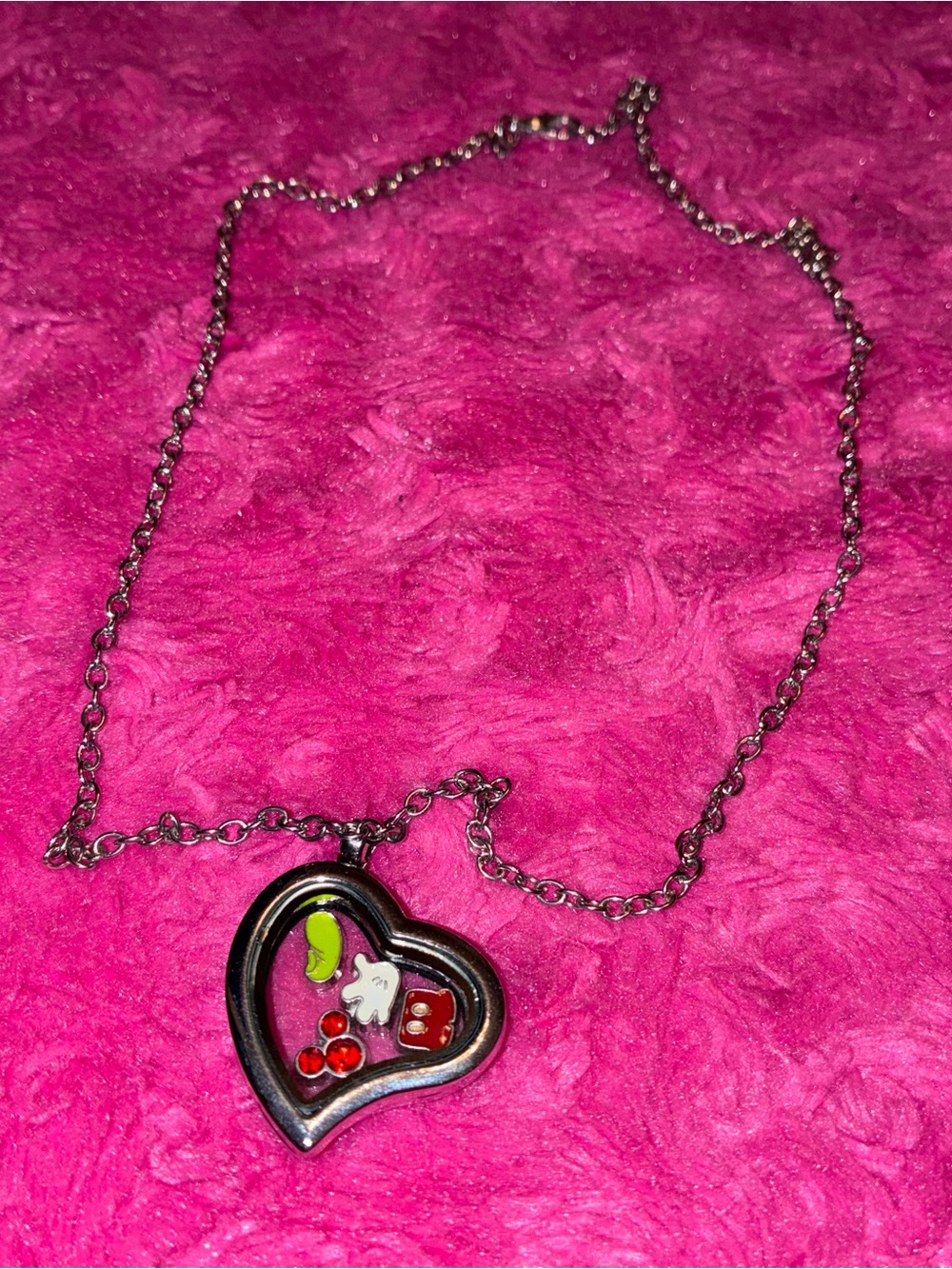 Heart Locket Necklace with Mickey Mouse Floating Charms